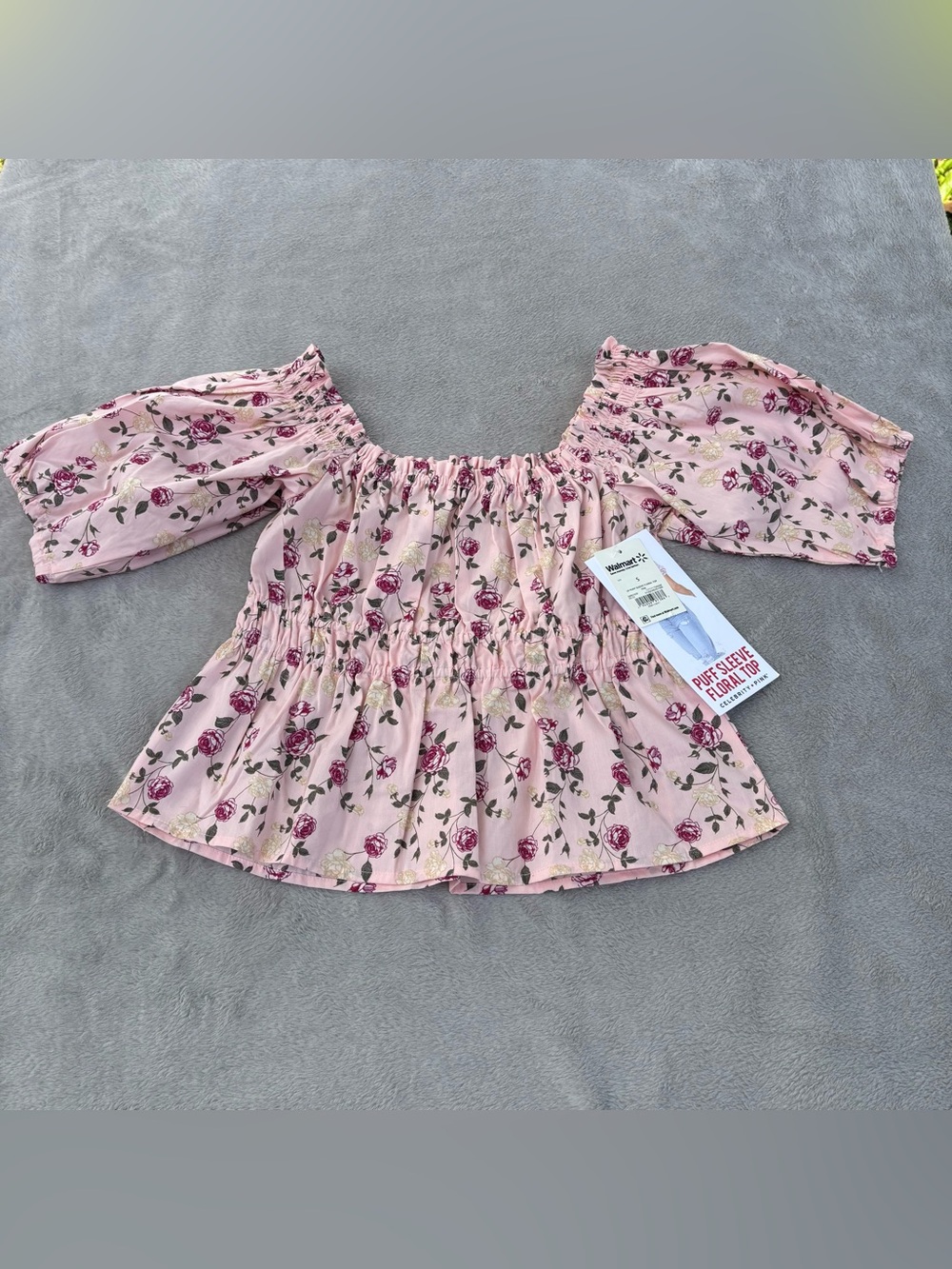 NWT Celebrity Pink Puff Sleeve Floral Empire Waist Top Size Small Juniors